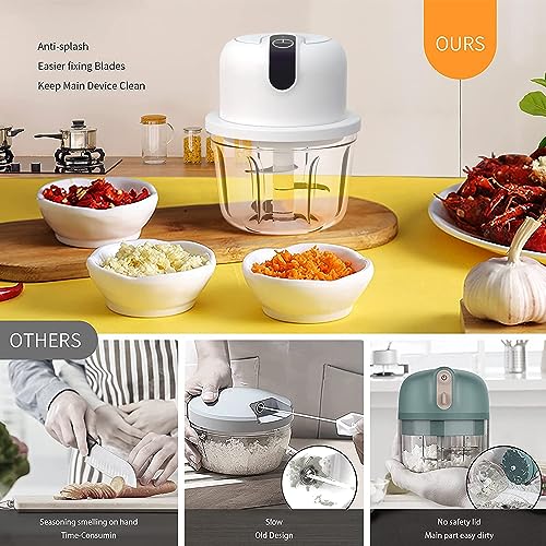 350ML Electric Garlic Chopper, Portable Veggie Chopper,Garlic Grinder Masher Onion Chopper, Blender to Vegetable, Cordless Food Processor for Ginger, Chili, Fruit, Meat, Spices, Beans, etc
