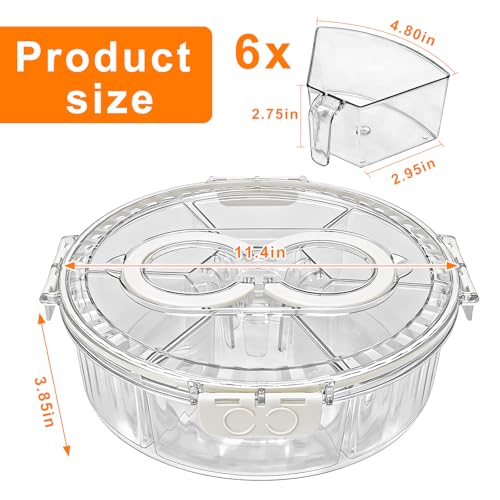 Rotating Divided Serving Tray with Lid & Handle, 6 Compartment Snack Box Container,Portable Snack Organizer for Fruits, Candy, Veggies – Ideal for Kitchen, Party, Travel, Picnic (1 Pack)
