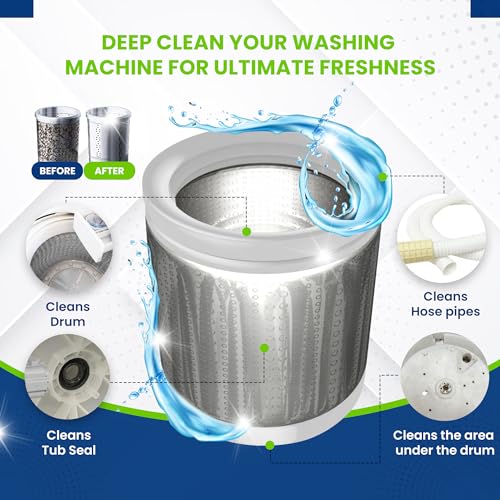 True Fresh Washing Machine Cleaner Descaler 15 Pack Tablets, Deep Cleaning Deodorizer for HE Front & Top Load Washers, Eliminates Odor Buildup Residue Grime, Cleans Drum Pump Valve Hoses Septic Safe