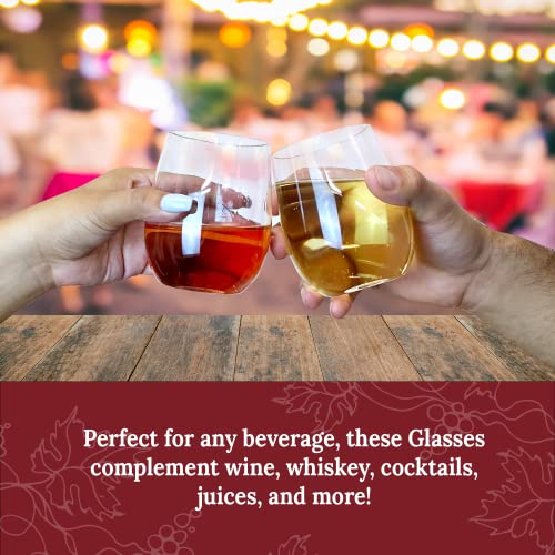 Reli. (20 Pack Disposable Wine Glasses 12 oz | Stemless Plastic Wine Glasses for Parties | BPA-Free, Shatterproof Plastic | Clear Drinking Party Cups for Cocktails, Whiskey, Wedding