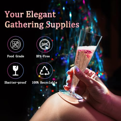 Lazyshine Plastic Champagne Flutes Disposable Wine Glasses - 40 Pack 4.5Oz Clear Mimosa Cocktail Cups Bulk for Wedding Back to School Party Supplies Engagement Decor, Copas De Plastico Para Brindis