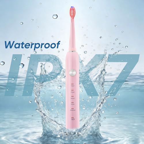 Sonic Electric Toothbrush for Adults & Kids - 5 High-Performance Modes, 8 Replacement Heads, 2.5-Hour Fast Charge, Built-in Smart 2-Minute Timer, IPX7 Waterproof, 35 Day Battery Life - Pink