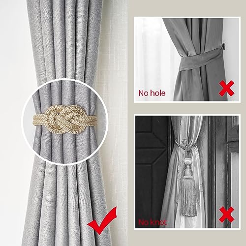 NICEEC 4 Pack Mini Magnetic Curtain Tiebacks Nordic Simple Style Drape Tie Backs Elegant Hand Weave Rope Knot Decorative Curtain Holdbacks for Home & Office Thin Window Drapery (Beige)