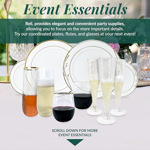 Reli. Disposable Wine Glasses (48 Pack, 12oz) Plastic Stemless Wine Glasses Disposable | Clear and Stemless for Parties, Cocktails, Whiskey, Weddings | Shatterproof
