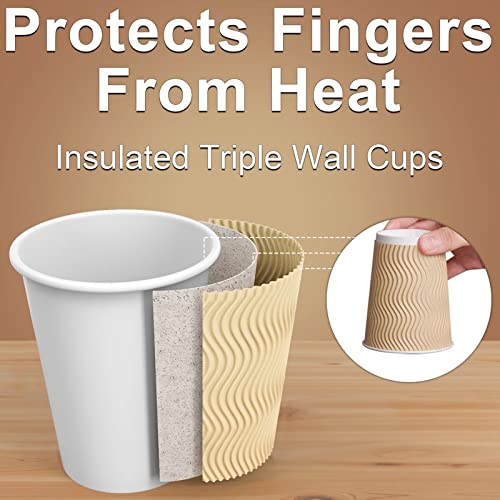 Hot Paper Cups_12 oz Disposable Insulated Corrugated Sleeve Ripple Wall Paper Cup 100 pcs,12oz Cups for Drink,Hot Coffee Cups (Brown)
