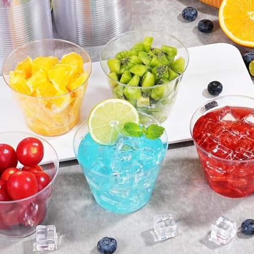 BYSNOW 100 Pack 9 oz Clear Plastic Cups, Plastic Wine Cups for Cocktail Party, Polystyrene Hard Cup with Higher Heat Resistance(9oz 100count)