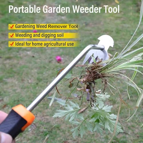 SIXCAR Weed Remover Tool,Portable Garden Weeder Tool,New Gardening Weeding Tools,for Garden Hand Tools for Vegetable Gardening Backyard Farm Planting & Uprooting Weeding Tool (Rubber Handle)