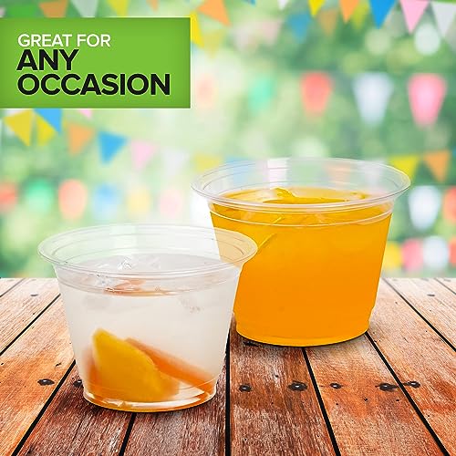 Stock Your Home Commercially Compostable Cups, 9oz (100 pack) Clear Plastic Cold Cups, Disposable Cups for Parties & Everyday Use
