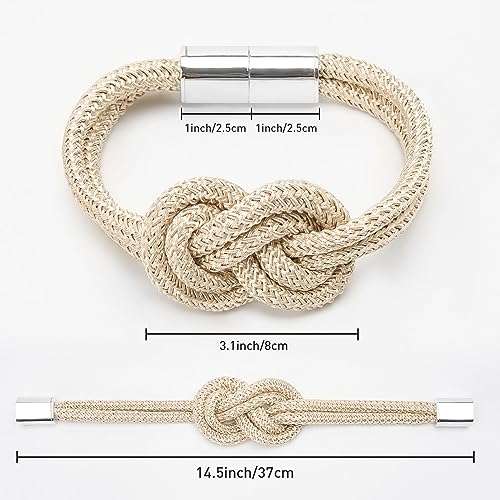 NICEEC 4 Pack Mini Magnetic Curtain Tiebacks Nordic Simple Style Drape Tie Backs Elegant Hand Weave Rope Knot Decorative Curtain Holdbacks for Home & Office Thin Window Drapery (Beige)