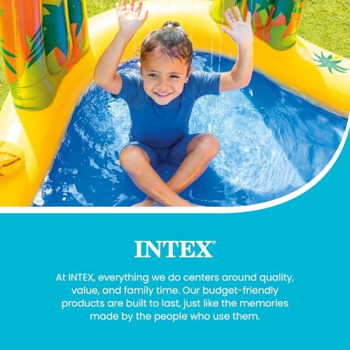 Intex Inflatable Dinosaur Play Center Outdoor Playhouse Inflatable Water Park with Kid Pool Slide, Water Sprayer, Waterfall, and 6 Balls, Multicolor
