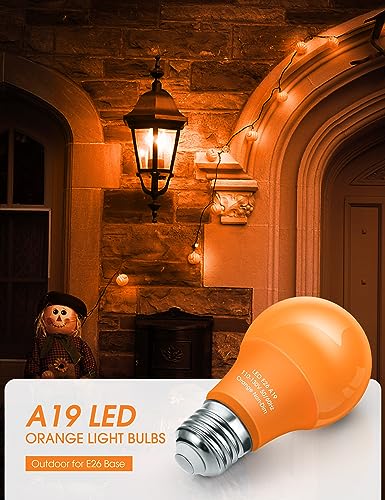 Fulighture Orange Light Bulbs,4 Pack,A19 Halloween Light Bulbs,LED Bulb