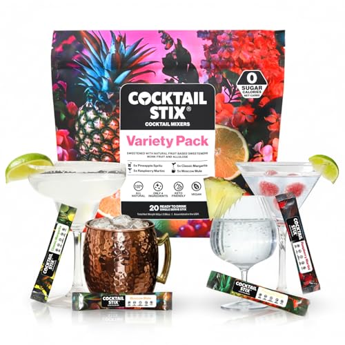 Cocktail Stix Zero Sugar Variety Pack - Cocktail & Mocktail Drink Mixer - Skinny Mixes - Water Flavoring Packets - Vegan - No Calories, No Carbs, No Sugar - Non-GMO - 20 Pack