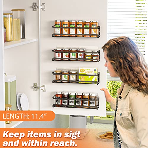 Bunoxea Spice Rack Wall Mounted 4 Pack, For Spice Jars & Seasonings, Black
