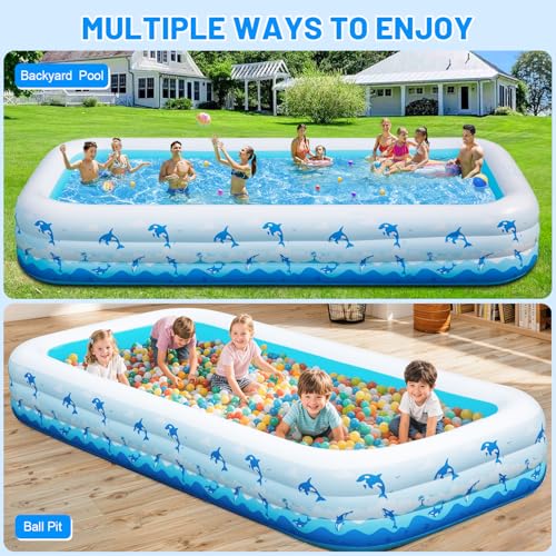 Extra Large Inflatable Swimming Pool β 165" x 76" x 22" Oversized Blow Up Pool for Adults, Big Family Backyard Pool with Pump, Thickened Kiddie Pool for Summer Water Party, Easy Set Up