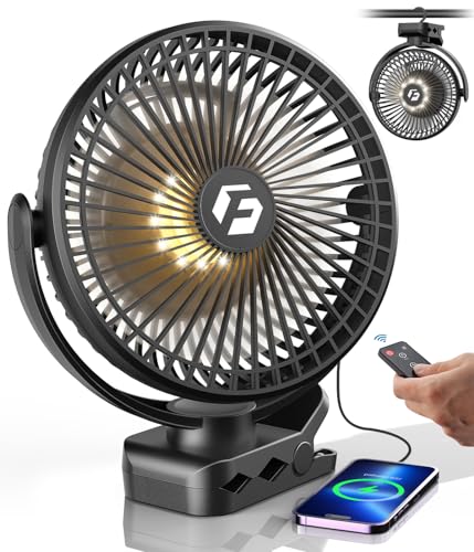 40000mAh Clip on Fan for Golf Cart - 8-inch Portable Rechargeable Fans - Max Up to 150Hrs Work Time - Battery Operated Fan with LED, Remote, Timers, Hook for Office, Desk, Camping, Treadmill, Tent