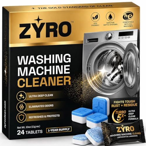 Washing Machine Cleaner Tablets | 24 Pack | Ultra Deep Clean | Eliminates Odors | Washer Cleaner Tablets for HE Front Loader & Top Load Washer | Compatible with All Machines | 1 Year Supply | Zyro