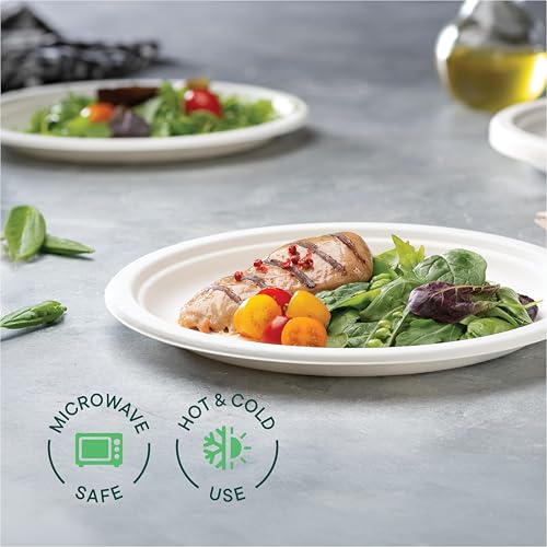 100% Compostable Disposable Paper Plates 125-Pack - (PFAS-Free) - 10 Inch Heavy Duty, Eco-Friendly, Biodegradable Bagasse Dinner Plates