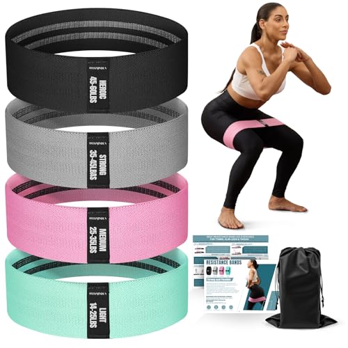 Resistance Bands for Working Out with Guide, 4 Workout Bands for Women & Men, Fabric Exercise Bands for Legs, Hip, Glute, Butt, Booty Bands Set for Yoga, Pilates, Strength