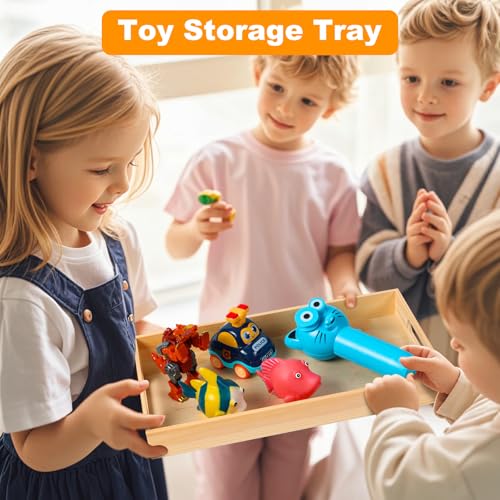 PONGJA Wooden Serving Trays with Handle - 7 Pieces Unfinished Wood Nested Breakfast Food Serving Trays for Craft Kids Montessori Snacks Home Decor Kitchen Party Dinner