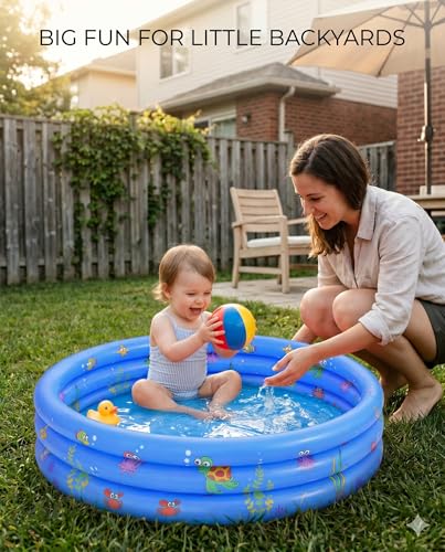 Baby Pool for Toddlers 1-3 with Bubble Bottom, Inflatable Kiddie Pool for Kids with Easy Drain Plug, Small Blow Up Pool for Backyard Summer Water Play, Durable Kids Swimming Pool (Blue)