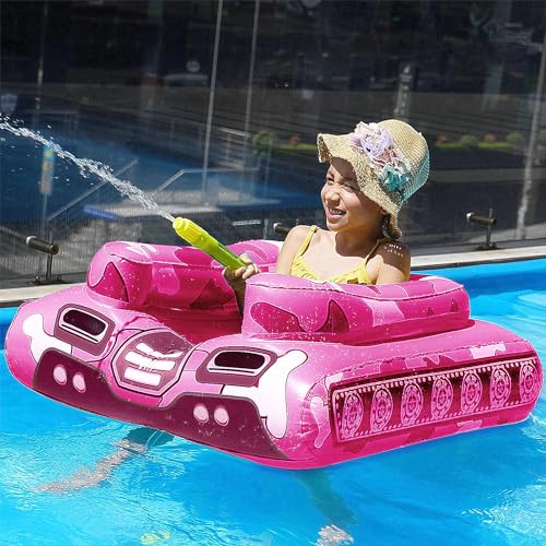Tank Pool Floats Kids Adults - Jasonwell Inflatable Pool Floaties Swimming Pool Tank with Water Cannon Gun Swim Floaty Rafts Lake Beach Party Pool Toys for Boys Girls Toddlers Kids (Rose, M)