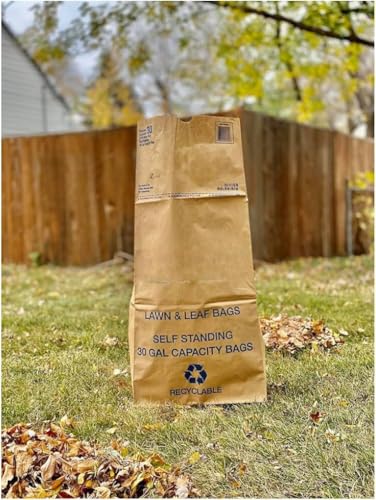 30 Gallon Lawn & Leaf 2-Ply Heavy-Duty Yard Waste Compost Refuse Paper Bags, Eco-Friendly, Tear Resistant, Self Standing, Biodegredable, Made in USA, 10 Count