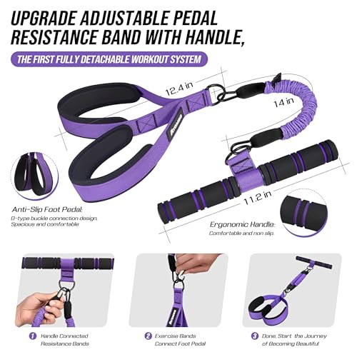 Upgrade Pedal Resistance Band with Handle, Adjustable Tube Foot Pedal Device Puller Exercise Bands, for Abs Arm Leg Waist Workout, Core Pilates, Sit Up Fitness Equipment for Full Body Training