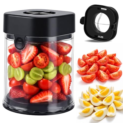Hendiy Fruit Slicer Cup, Strawberry Slicer Grape Cutter Cup with Stainless Steel Blades, Egg Slicer Kitchen Gadgets Speed Cutters for Banana Grape Egg