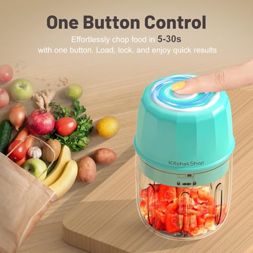 Rechargeable Portable and Cordless Mini Food Processor 300ML with Stainless Steel Blade, Electric Garlic Chopper Vegetable Chopper Blender for Nuts Chili Onion Minced Meat and Spices BPA-Free(Green)