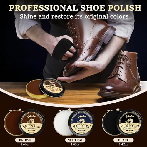 Shoe Shine Kit, Mens Gifts Ideas - 15PCS Shoe Polish Kit with Saddle Soap, Mink Oil, 3 Shoe Polishes, 3 Shoe Brushes and more, All-inclusive Leather Care Kit for Leather Shoe Boot Cleaning and Care