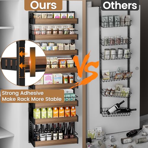8 Tier Over The Door Pantry Organizer, 2 IN 1 Wall Mount or Hanging Spice Rack Seasoning Shelves with Adjustable Basket