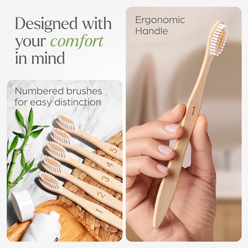 VIVAGO Bamboo Toothbrushes 10 Pack - BPA Free Soft Bristles Toothbrushes, Eco-Friendly, Natural Wooden Toothbrush