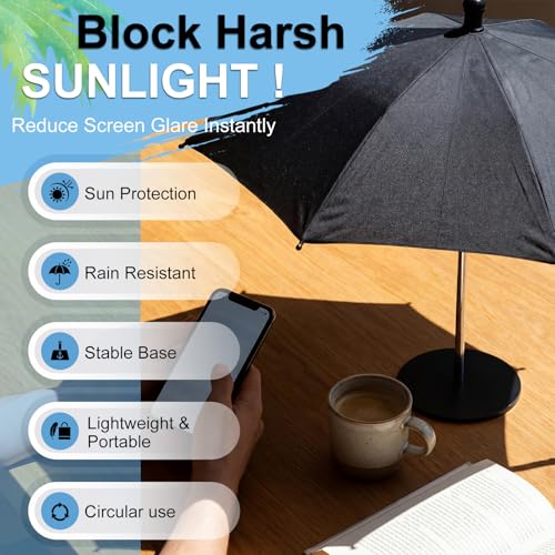 Novabright 1 PC Mini Drink Umbrella with Base, Desktop Table Umbrella for Drinks & Phones, Portable Sunshade for Outdoor Patio, Pool, Camping, Picnic(Classic Style,Black)