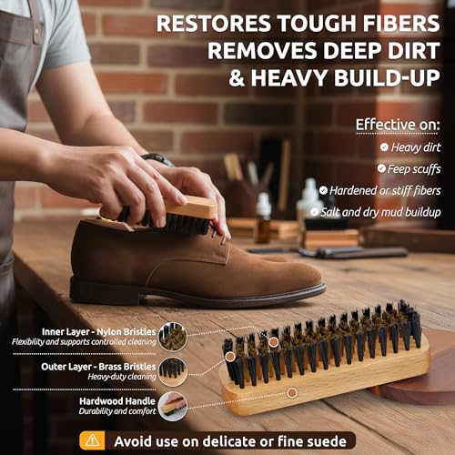 TAKAVU Premium Suede & Nubuck Cleaning Brush Kit, Crepe & Brass Bristle Brush, Microfiber Towel Cloth, Cleaning Block Eraser for Shoes, Boots