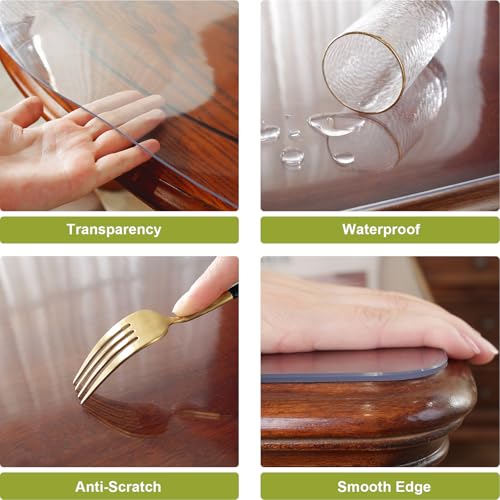 OstepDecor Clear Table Protector 14 x 24 Inch, 2mm Thick Plastic Table Cover, Waterproof PVC Clear Table Cover Protector, Desk Protector Mat, Writing Desk Pad for Desktop, Coffee & Dining Room Table