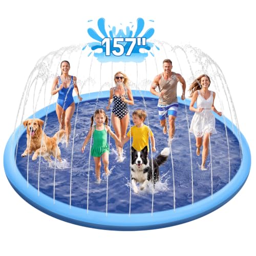 Raxurt Splash Pad for Kids and Dogs, 157'' Super Large Anti-Slip Splash Sprinkler Pad for Baby Toddler, Thicken Splash Pad Dog Pool Summer Outdoor Water Toys