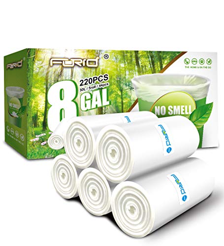 FORID Clear Medium Garbage Bags – 8 Gallon Plastic Trash Bags 30 Liter Wastebasket Bin Liners 220 Count for Bathroom Bedroom Office Trash Can