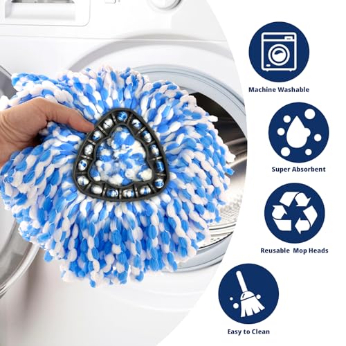 3 Pack Spin Mop Replacement Head Compatible with RinseClean 2-Tank System, Microfiber Mop Refill, Machine Washable Deep Cleaning Mop Head for Hardwood Tile Floor