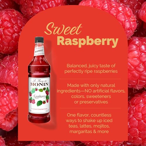 Monin - Raspberry Syrup, Sweet and Tart, Great for Cocktails and Lemonades, Gluten-Free, Non-GMO (1 Liter)