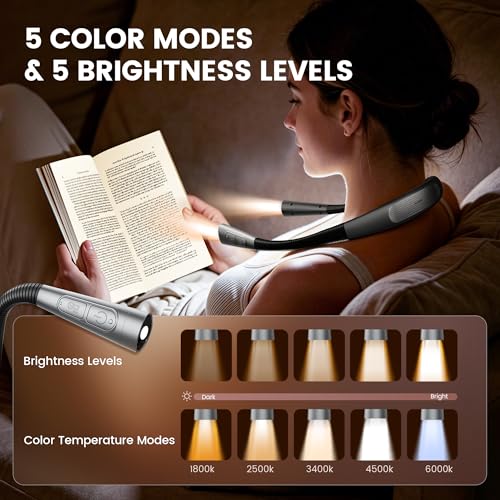 Glocusent Upgraded Neck Light,100Hrs Slimmer Reading Light for Books in Bed
