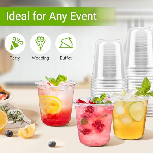 Soelomu 12 oz Disposable Stemless Wine Glasses, 50 Pcs Crystal Plastic Cocktail Cups Clear Classic Cold Drinking Party Glasses for Wedding Gathering Birthday Meeting (Clear)
