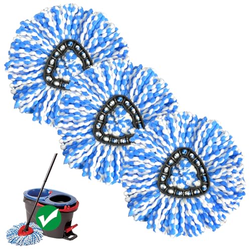 3 Pack Spin Mop Replacement Head Compatible with RinseClean 2-Tank System, Microfiber Mop Refill, Machine Washable Deep Cleaning Mop Head for Hardwood Tile Floor