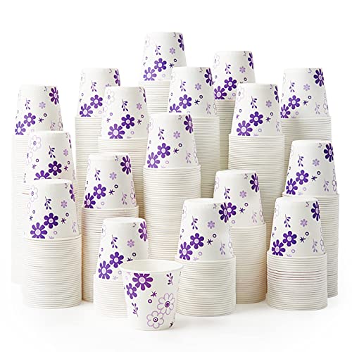 600 Pack 3oz Disposable Bathroom Cups, Paper Mouthwash Cups, Cold Disposable Drinking Cup for Party, Picnic, BBQ, Travel, and Event, Purple Floral