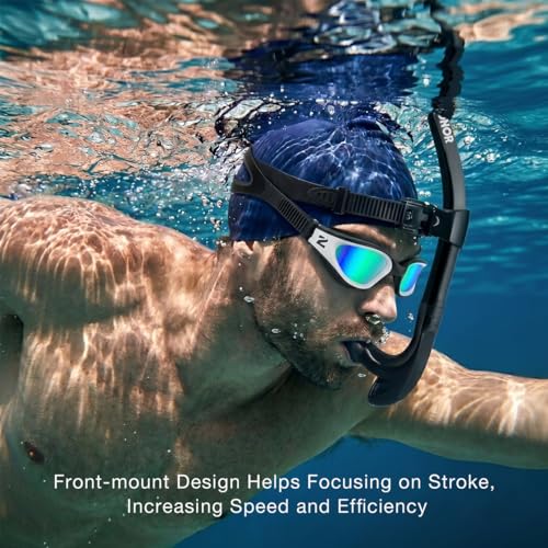 ZIONOR Swim Snorkel for Lap Swimming Adult, Front Snorkel Tube Swimming Training, Comfortable Mouthpiece One-Way Purge Valve for Pool, Outdoors