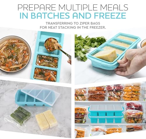 Silicone Freezer Tray With Lid - Soup Freezer Container molds - Large Ice Cube Tray- makes 8 perfect 1 cup portions cubes, 2-Pack Freezer Storage Food Soups & Meal Prep - Oven & Dishwasher -Safe
