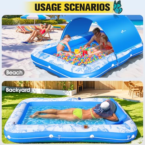 Inflatable Tanning Pool Lounger with Canopy,81"x 60" Large Tanning Floats for Adults, Butterfly Pool Lounger Float,Blow Up Tanning Water Bed with Cup&Phone Holder,Adults Tanning Pools for Backyard