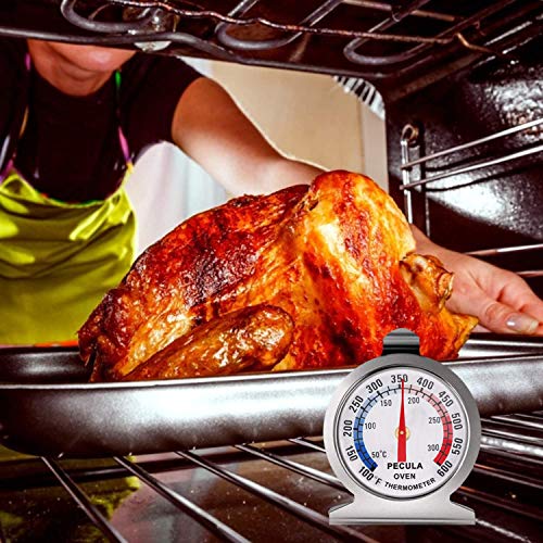 Stainless Steel Oven Thermometer 50-300°C/100-600°F, Analog Instant Read, Battery-Free Kitchen Cooking Thermometer, Hook & Stand Design Food Thermometer for Oven, Grill, Smoker, Fryer