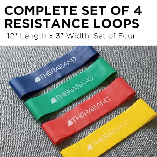 THERABAND Resistance Band Loop Set, 12" Workout Bands for Strength Training, Stretching & Physical Therapy, Set of 4 Color-Coded Exercise Bands with Varying Resistance Levels, Portable & Durable