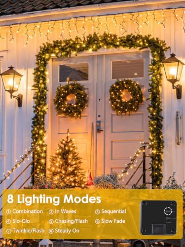 EEW 2 Pack Solar String Lights Outdoor 200 LED Christmas Lights Warm White