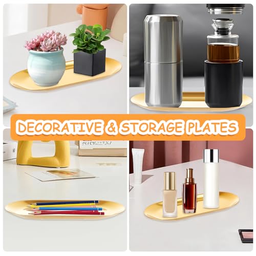 AKOLAFE 10PCS Stainless Steel Serving Tray Set Gold Platters for Serving Food Extra Small Metal Trays Decorative 7" Long Plate Oval Storage Trays Thickened Serving Dishes for Party Buffet Sushi Snack